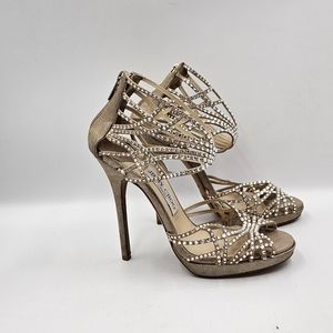 Jimmy Choo Diva Crystal Heel Shimmer Suede Box Dust Bag , Size 37